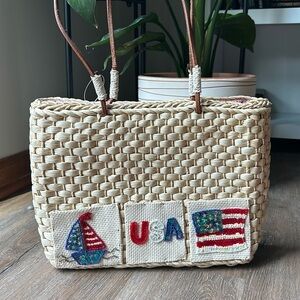 USA beaded wicker tote